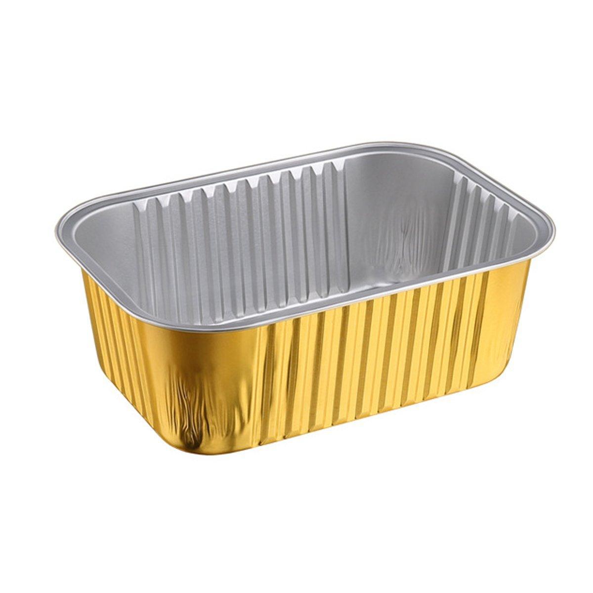 50 PCS Thickened Foil Box with Plastic Lid Rectangular Aluminum Foil - 580ml