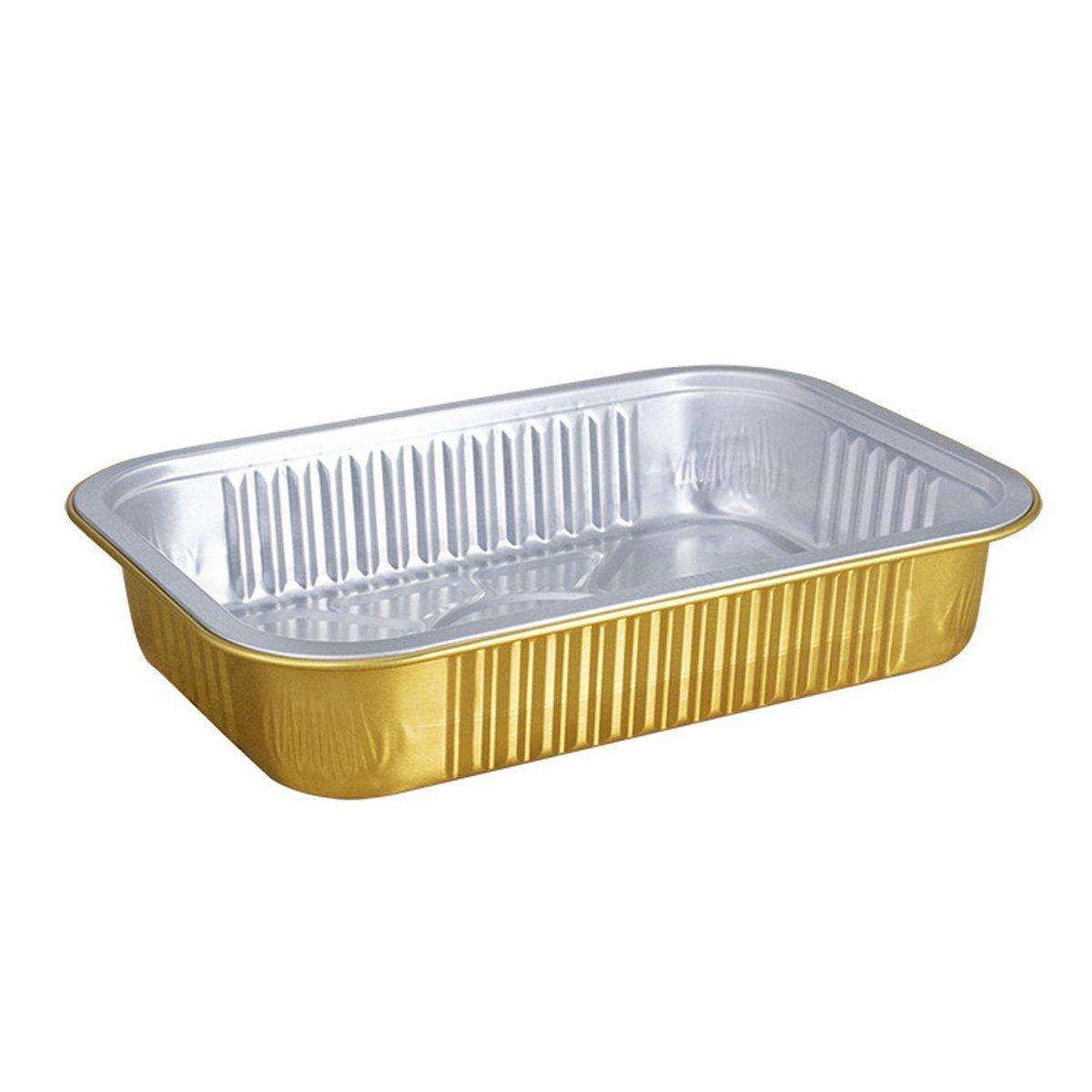 50 PCS Thickened Foil Box with Plastic Lid Rectangular Aluminum Foil - 580ml
