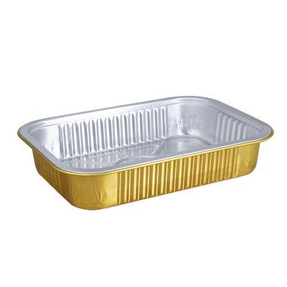 50 PCS Thickened Foil Box with Plastic Lid Rectangular Aluminum Foil - 580ml