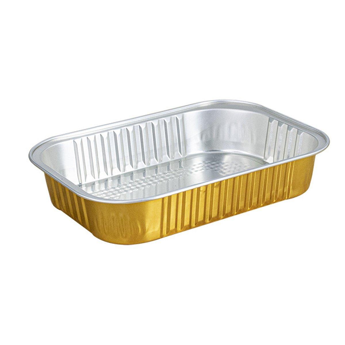 50 PCS Thickened Foil Box with Plastic Lid Rectangular Aluminum Foil - 580ml