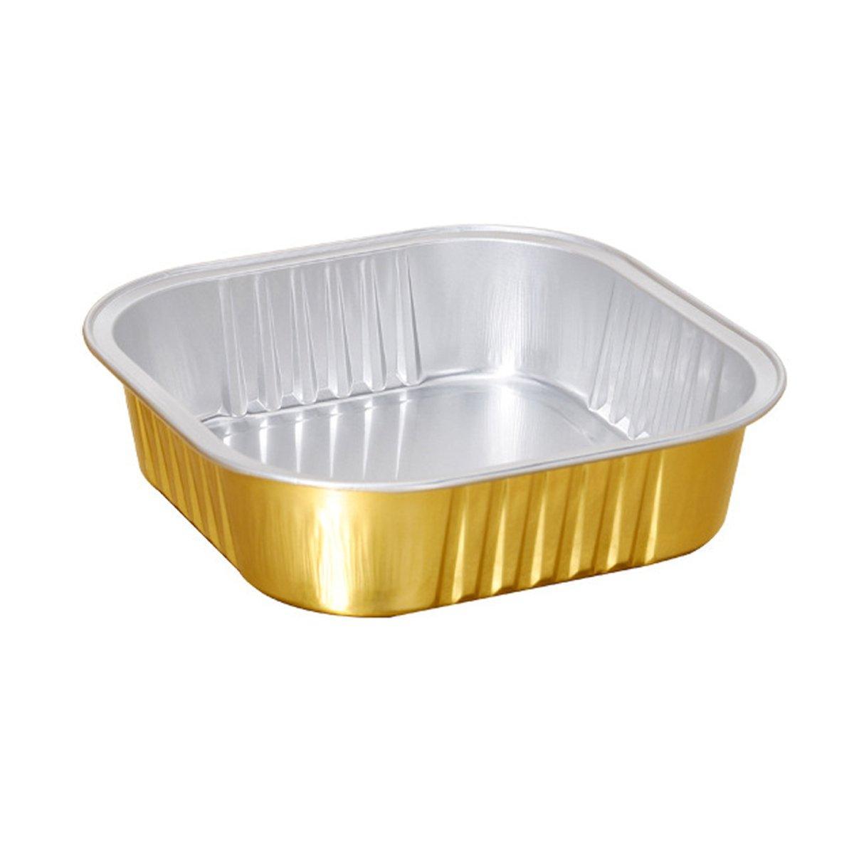 50 PCS Thickened Foil Box with Plastic Lid Rectangular Aluminum Foil - 580ml