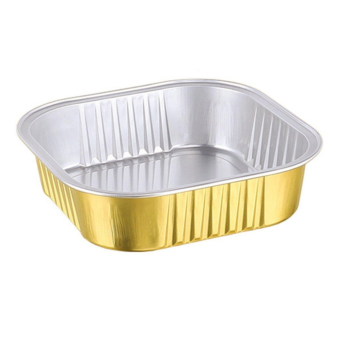 50 PCS Thickened Foil Box with Plastic Lid Rectangular Aluminum Foil - 580ml