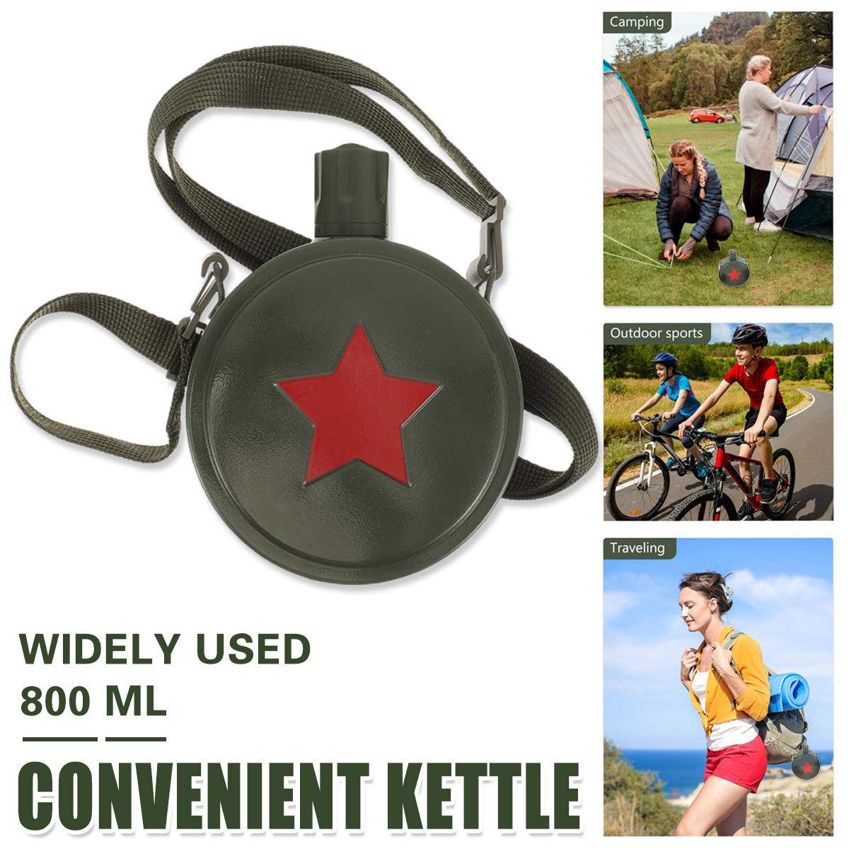 Outdoor Red Five Star Water Bottle Portable Camping Hiking Travel Water Bottle
