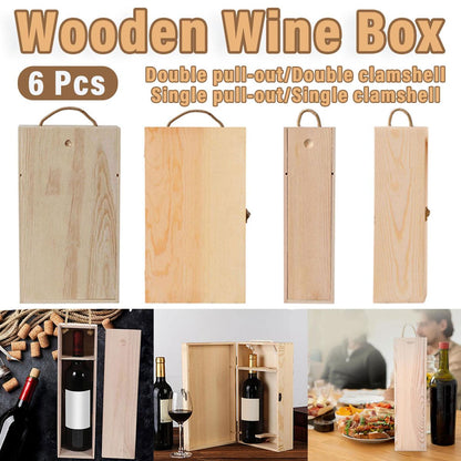6pcs Red Wine Wooden Gift Box Packaging Storage Box for Wine Bottle Gifts - Double pull-out