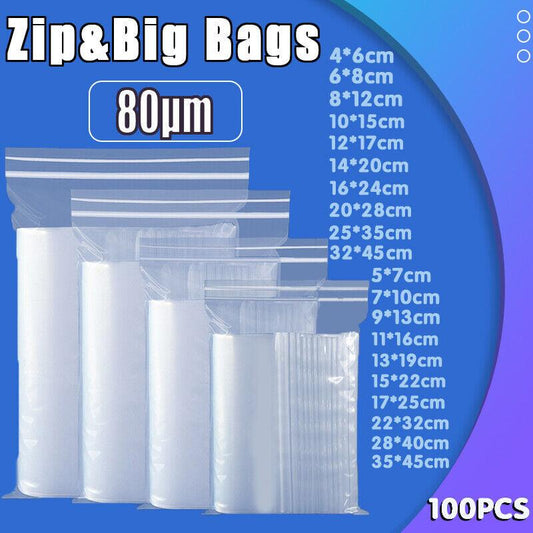 100X Bulk Clear Resealable PE Plastic Zip Bags - 32*45cm 100PCS