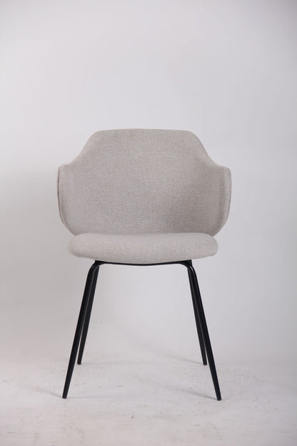 Set of 6 Dining Chairs Fabric with Metal Legs in Ivory Beige