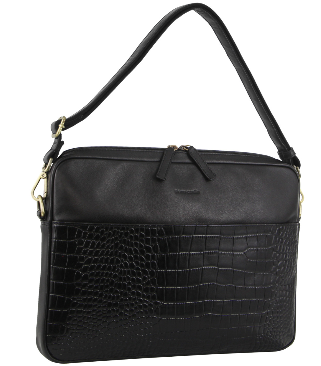 Pierre Cardin Croc-Embossed Leather Business 15 Laptop Computer Bag - Black"