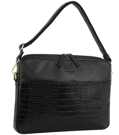 Pierre Cardin Croc-Embossed Leather Business 15 Laptop Computer Bag - Black"
