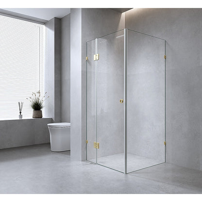 120x80cm Corner Frameless Shower Screen with Nickel Brackets and SS Hinges, Round Handle