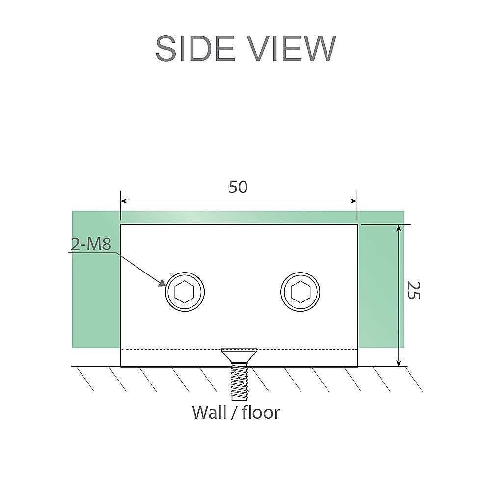 120x80cm Corner Frameless Shower Screen with Nickel Brackets and SS Hinges, Round Handle