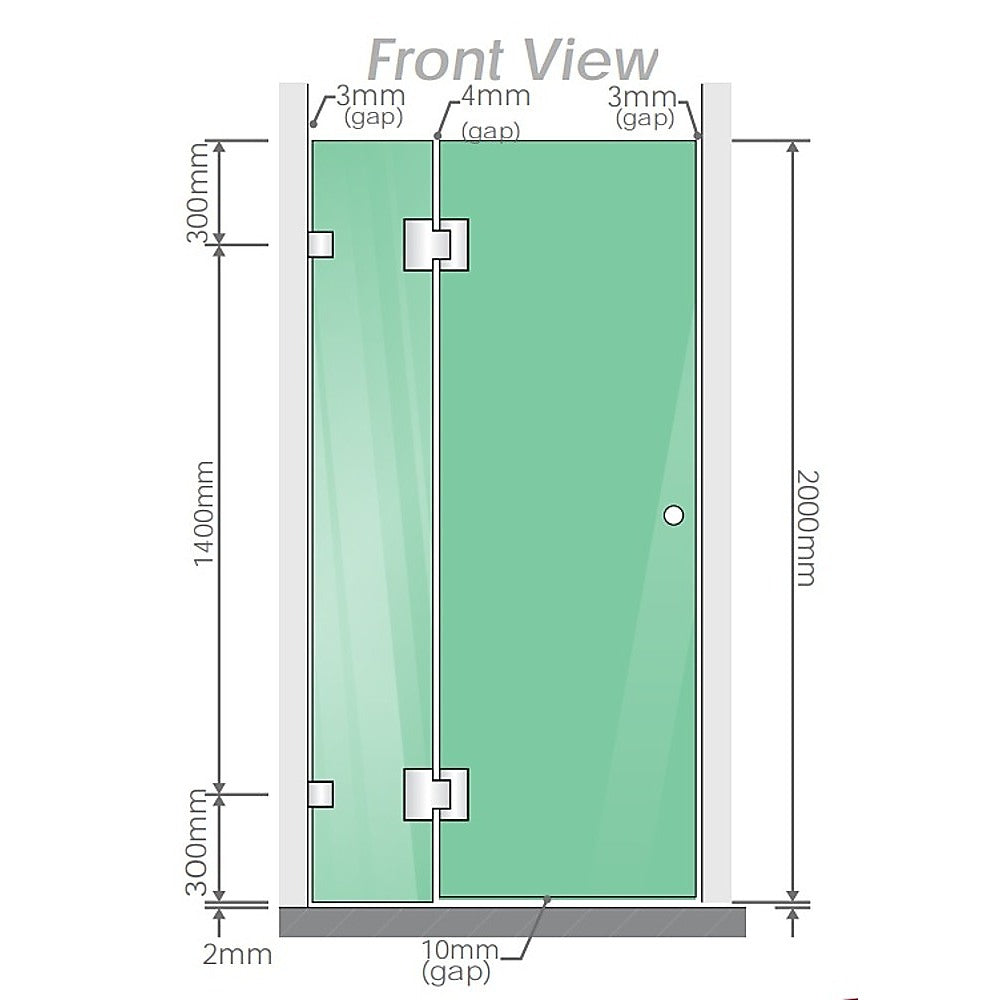 120x70cm Corner Frameless Shower Screen with Gunmetal Brackets and Brass Hinges, Round Handle