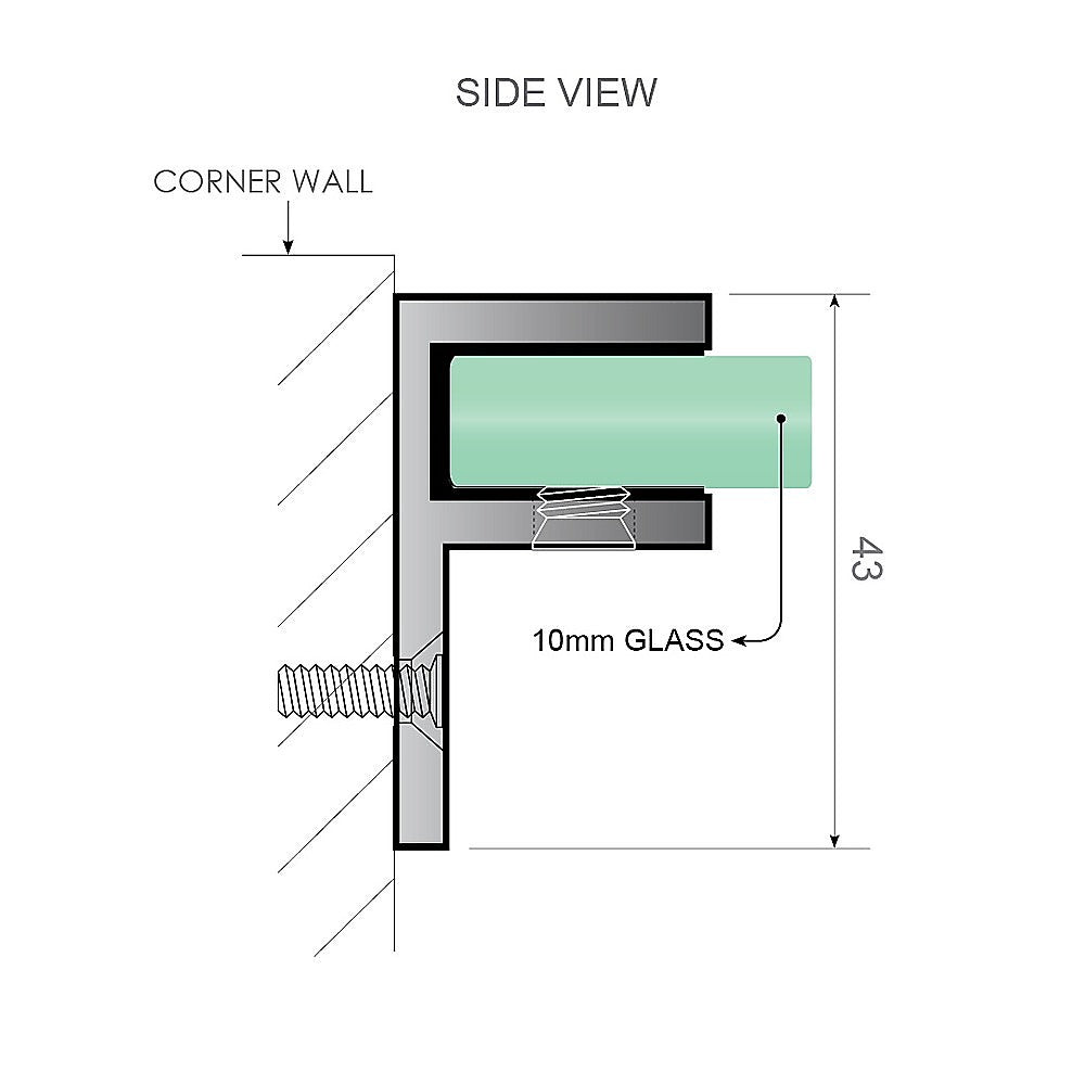 120x70cm Corner Frameless Shower Screen with Gunmetal Brackets and Brass Hinges, Round Handle