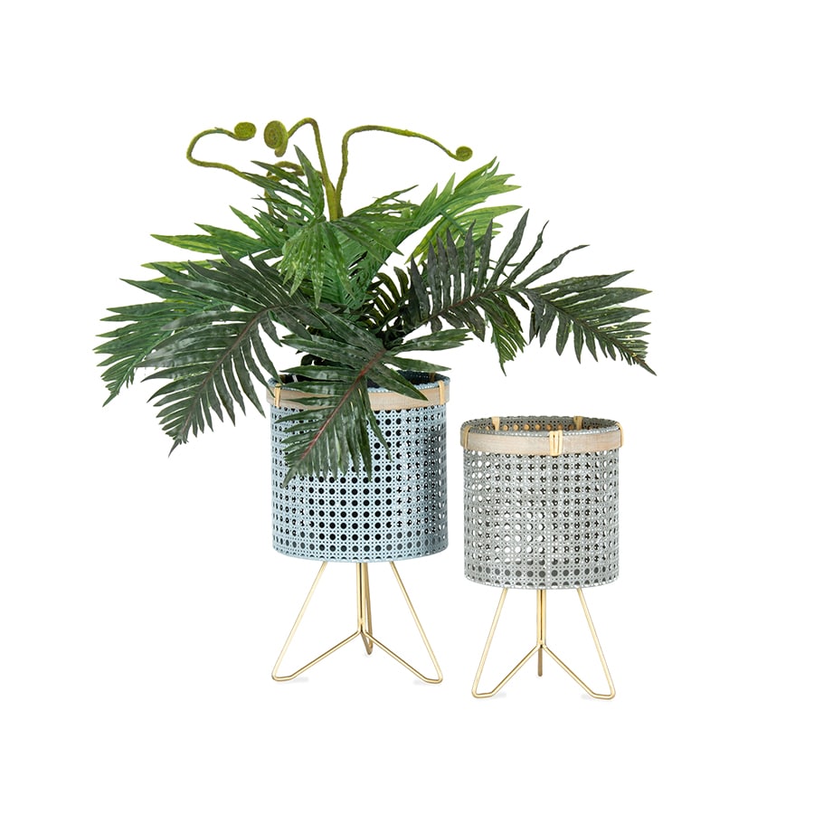 Set 2 Grey Taupe Cirque Footed Planters 20x32cm
