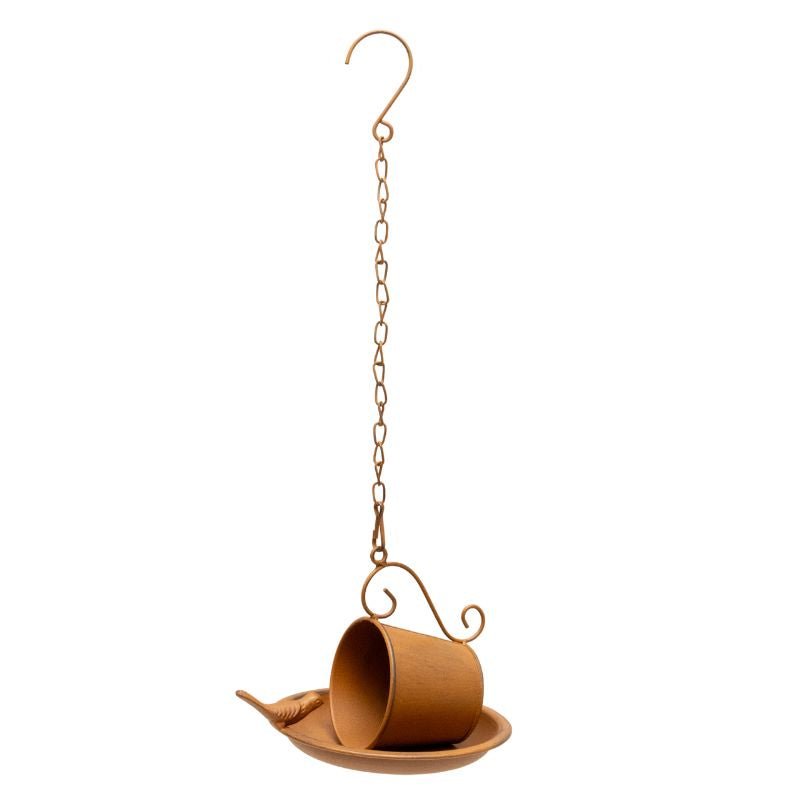 Rust-Look Hanging Cup + Saucer Birdfeeder 45cm