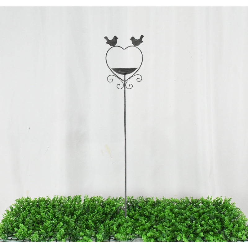 Heart w Birdfeeder + 2 Birds Garden Stake 100cm