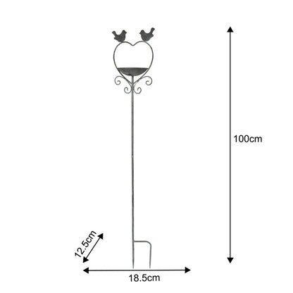 Heart w Birdfeeder + 2 Birds Garden Stake 100cm