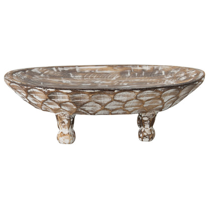 Handcarved Footed Oval Bowl 40x25cm