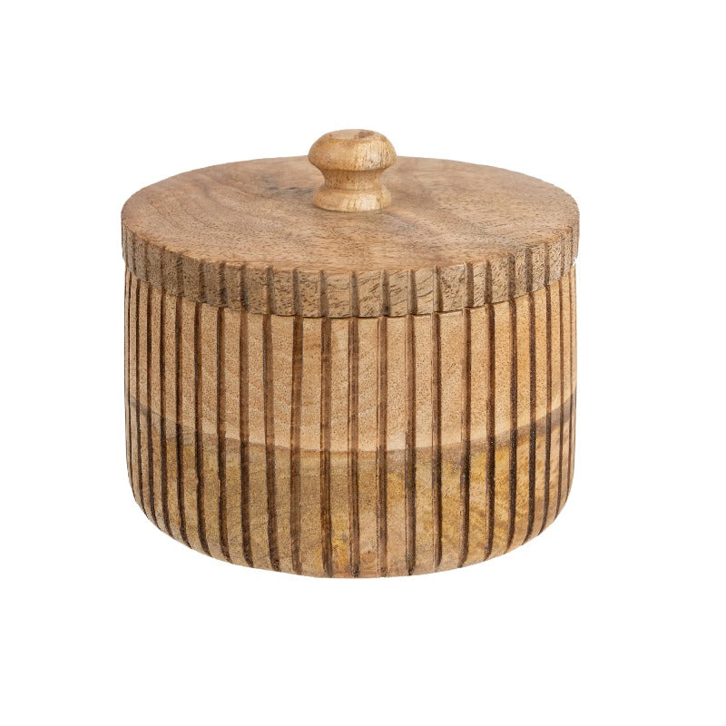 Handcrafted Round Box w Linear Carving 12cm
