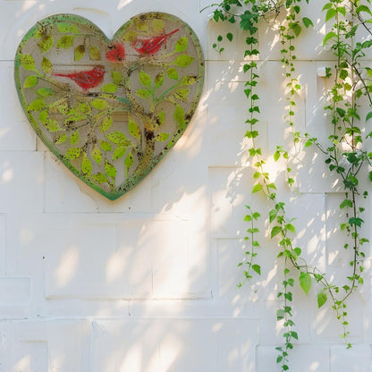 Laser Cut Heart Tree Of Life w Red Birds 45cm