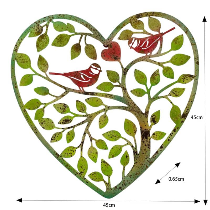 Laser Cut Heart Tree Of Life w Red Birds 45cm