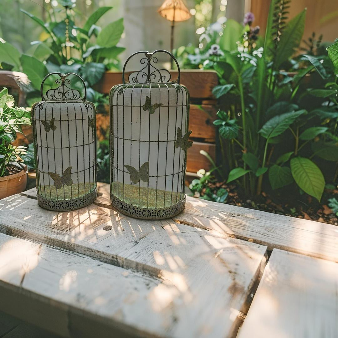 Set 2 Nested 'Butterfly Cages' Wall Planters 71cm, 62cm