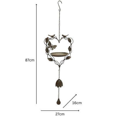 Hanging Heart-Shape-Birdfeeder w Butterfly + Birds 87cm