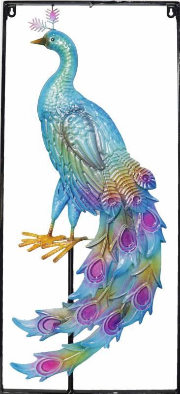 Peacock Metal Wall Art W Frame 33x76cm