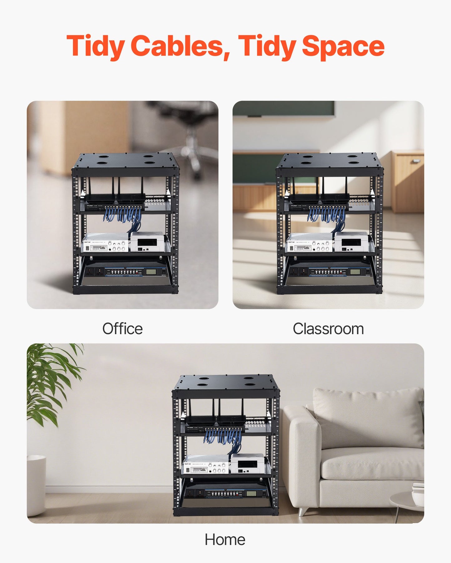 VEVOR 12U Open Frame Network Rack, 585 mm Depth, Wall Mounted or Floor Standing Server Rack, Heavy Duty 4 Post, with Vented Shelves & Mounting Hardware, Holds All Your Networking IT Equipment AV Gear
