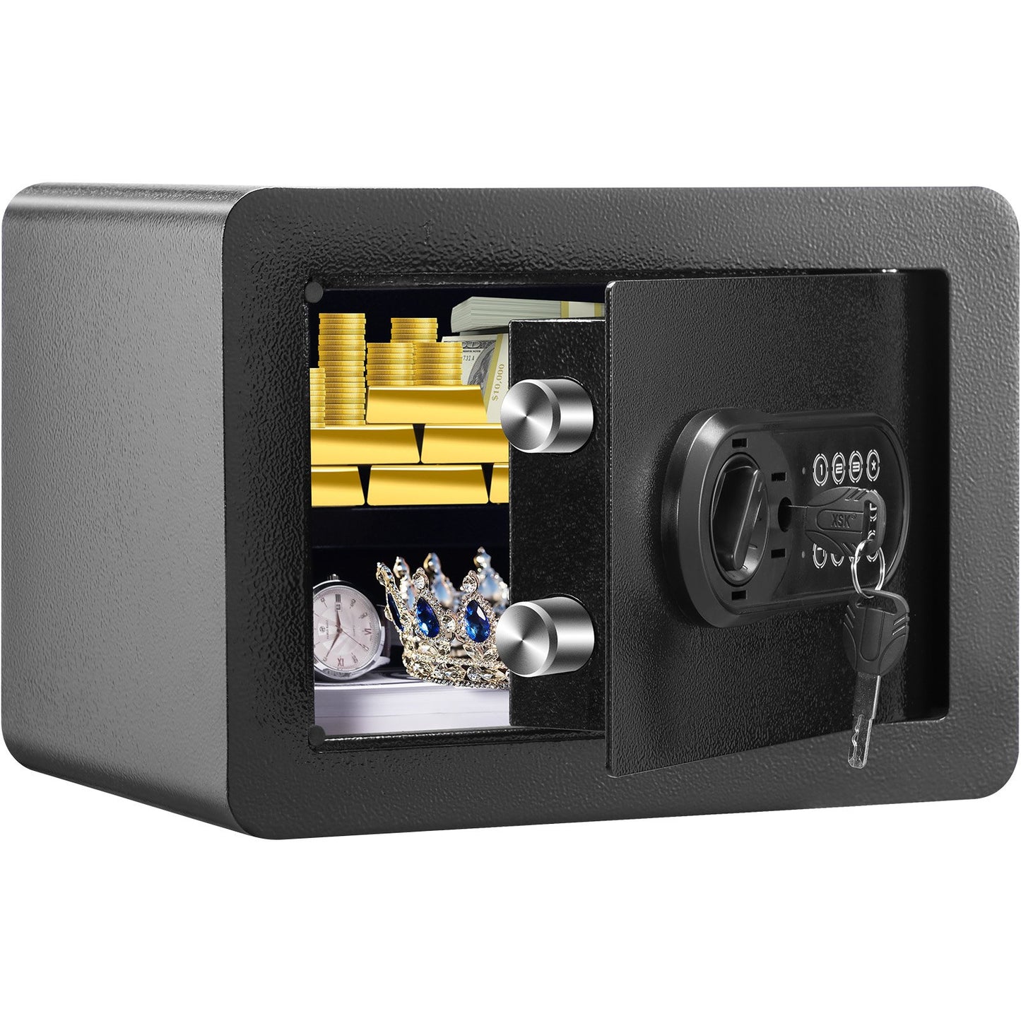 VEVOR Safe, 0.5 Cubic Feet Home Safe, Steel Security Safe with Digital Keypad and 2 Keys, Wall-Mounted Cabinet Safe Protect Cash, Gold, Jewelry, Documents for Home, Hotel, 350 x 250 x 250 mm