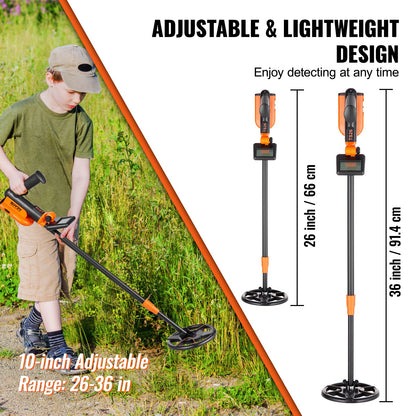VEVOR Metal Detector for Kids, 150mm, Waterproof Search Coil with LCD Display, Adjustable 660.4-914.4 mm Gold Detector, Lightweight Carbon Fiber Stem for Junior & Youth Detecting Gold Coin Treasure