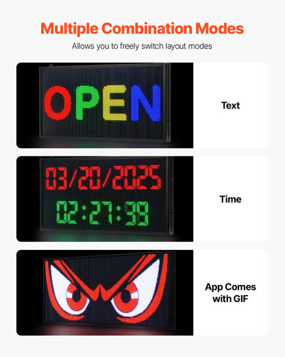 VEVOR 27x14in Programmable LED Sign Digital Scrolling Display Board P5 Fullcolor