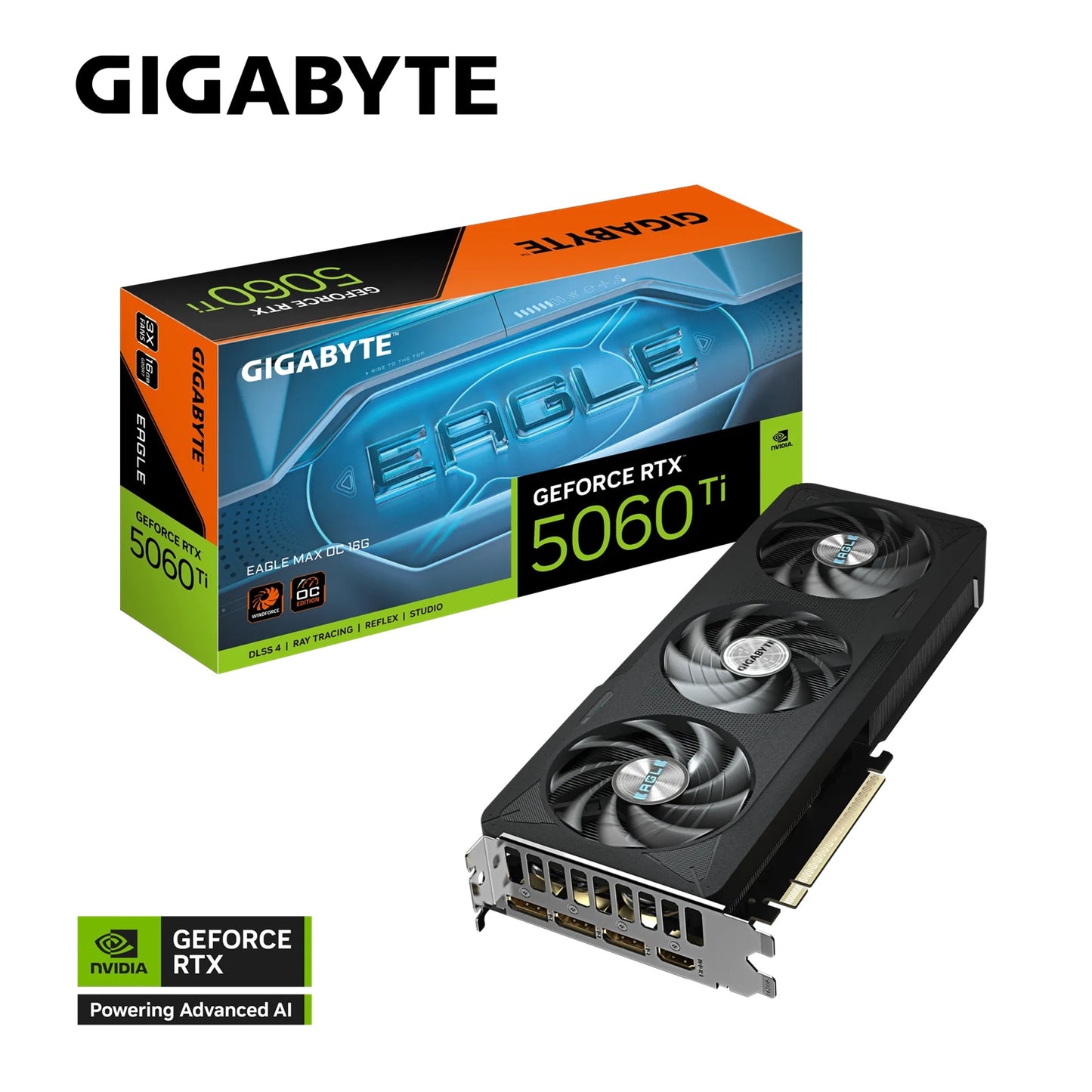 Gigabyte GeForce RTX™ 5060 Ti EAGLE MAX OC 16G, 2617 MHz, CUDA 4608, 28 Gbps, GDDR7, 128 bit, PCI-E 5.0, PSU 650W, DisplayPort 2.1b *3 HDMI 2.1b *1