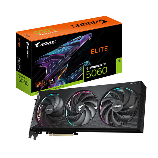 Gigabyte AORUS GeForce RTXâ„¢ 5060 ELITE 8G, 2722 MHz, CUDA 3840, 28 Gbps, 8 GB. GDDR7, 128 bit, PCI-E 5.0, PSU 500W, DisplayPort 2.1b *3 HDMI 2.1b x1