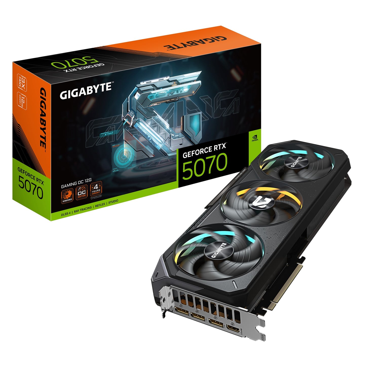 Gigabyte GeForce RTXâ„¢ 5070 GAMING OC 12G, 2625 MHz, CUDA  6144, 28 Gbps, GDDR7, 192 bit, PCI-E 5.0, ATX, PSU 750W, DisplayPort 2.1b *3 HDMI 2.1b *1