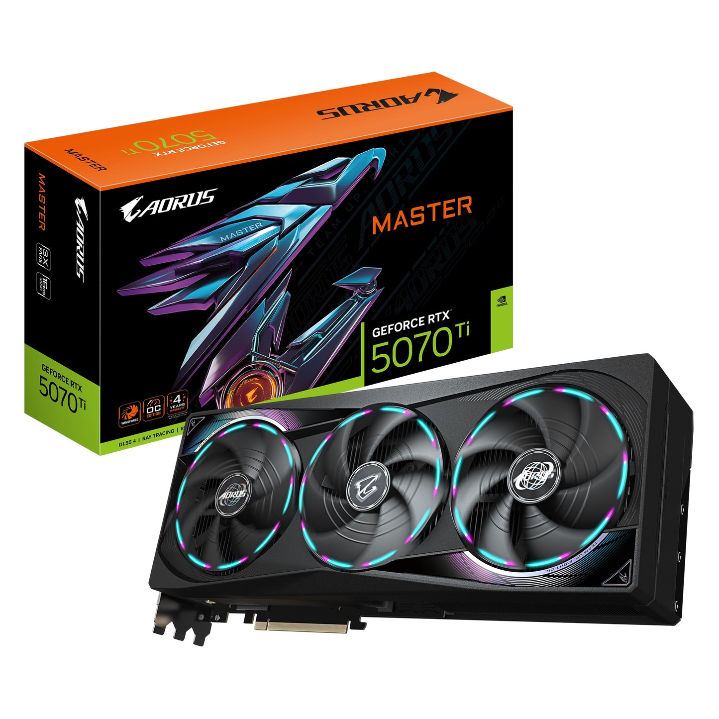 Gigabyte AORUS GeForce RTXâ„¢ 5070 Ti MASTER 16G, 2670 MHz, CUDA 8960, 28 Gbps, GDDR7, 256 bi,t PCI-E 5.0, PSU 750W, DisplayPort 2.1b x3 HDMI 2.1b x1
