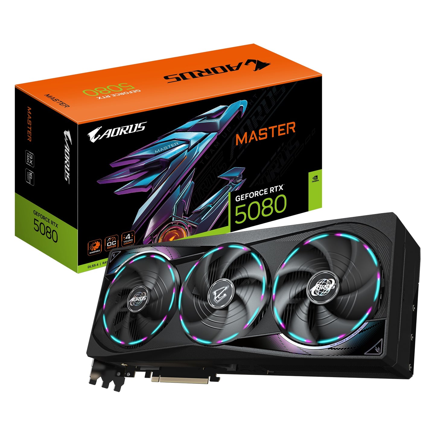 Gigabyte AORUS GeForce RTXâ„¢ 5080 MASTER 16G, 2805 MHz, CUDA 10752, 30 Gbps, GDDR7, 256 bit, PCI-E 5.0, PSU 850W, DisplayPort 2.1b x3 HDMI 2.1b x1