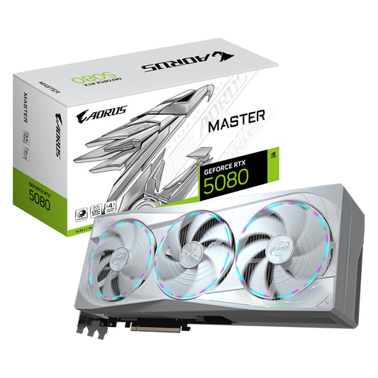 Gigabyte AORUS GeForce RTXâ„¢ 5080 MASTER ICE 16G, 2805 MHz, CUDA 10752, 30 Gbps, GDDR7, 256 bit, PCI-E 5.0, PSU 850W, DisplayPort 2.1b x3 HDMI 2.1b x1