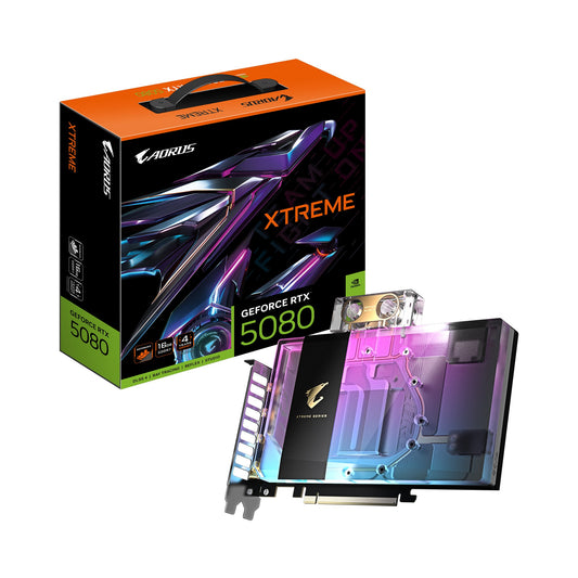 Gigabyte AORUS GeForce RTXâ„¢ 5080 XTREME WATERFORCE WB 16G, 2805 MHz, CUDA 10752, 30 Gbps, GDDR7, 256 bit, PCI-E 5.0, PSU 850W, HDMI 2.1b x1