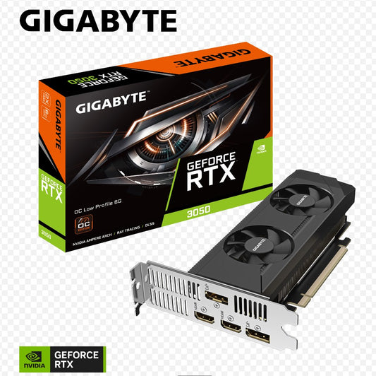 GigabyteGeForce RTXâ„¢ 3050 OC Low Profile 6G, 1477 MHz, CUDA 2304, 14000 MHZ, GDDR6, 96 bit, PCI-E 4.0, PSU 300W, DP1.4a*2 HDMI 2.1*2