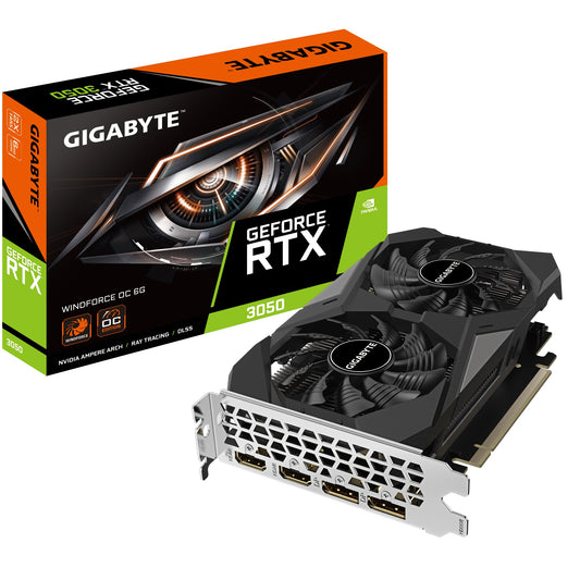 Gigabyte nVidia GeForce RTXâ„¢ 3050 WINDFORCE OC 6G, 1477 MHz, CUDA 2304, 14000 MHz, GDDR6, 96 bit, PCI-E 4.0, PSU 300W, DP1.4a*2 HDMI 2.1*2