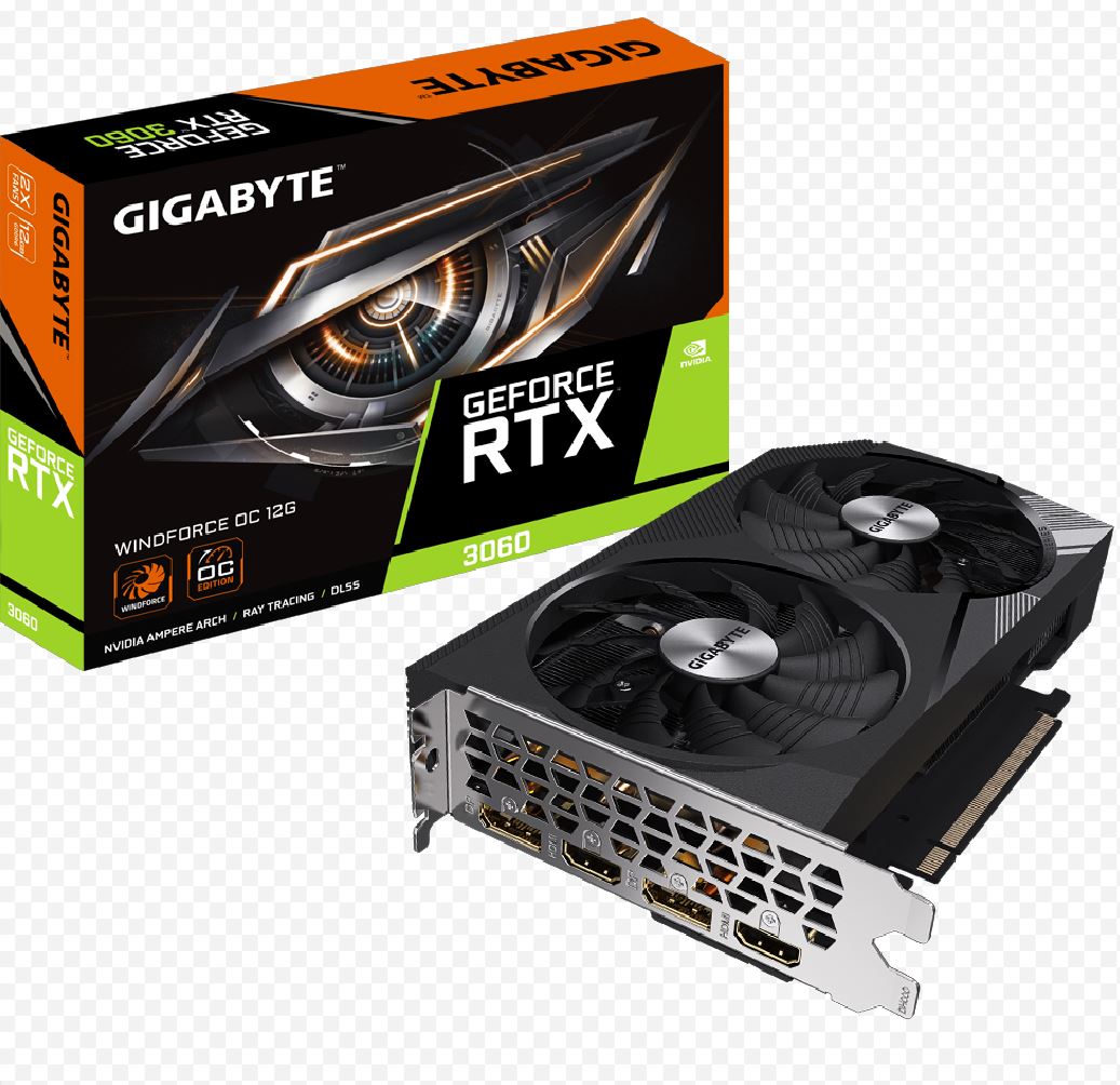 Gigabyte GeForce RTXâ„¢ 3060 WINDFORCE12G, 1777 MHz, CUDA 3584, 15000 MHz, GDDR6, 192 bit, PSU 550W, DisplayPort 1.4a *2 HDMI 2.1 *2