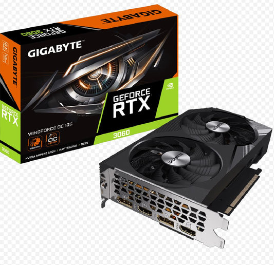 Gigabyte GeForce RTXâ„¢ 3060 WINDFORCE12G, 1777 MHz, CUDA 3584, 15000 MHz, GDDR6, 192 bit, PSU 550W, DisplayPort 1.4a *2 HDMI 2.1 *2
