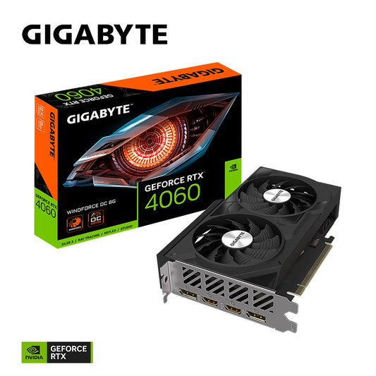 Gigabyte nVidia GeForce RTXâ„¢ 4060 WINDFORCE OC 8G, 2475 MHz, CUDA 3072, 17 Gbps, GDDR6, 128 bit, PCI-E 4.0, psu 450W, DisplayPort 1.4a*2 HDMI 2.1a*2