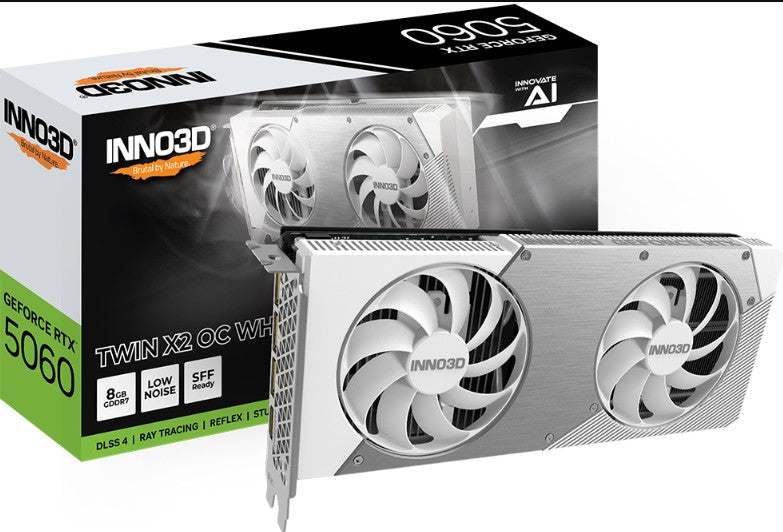 INNO3D nVidia GeForce RTX 5060 TWIN X2 OC WHITE 8GB GDDR7  2527MHz Boost Clock, RAM 28Gbps, 3xDP, 1xHDMI