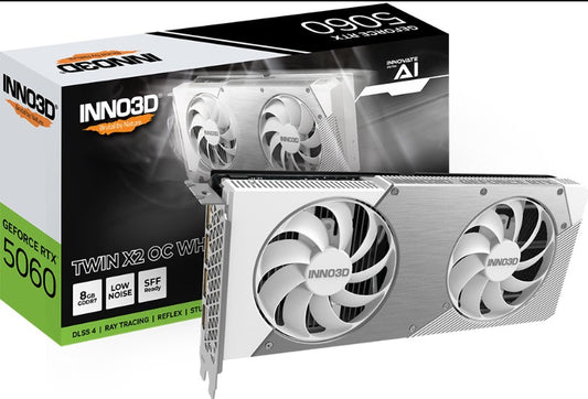 INNO3D nVidia GeForce RTX 5060 TWIN X2 OC WHITE 8GB GDDR7  2527MHz Boost Clock, RAM 28Gbps, 3xDP, 1xHDMI