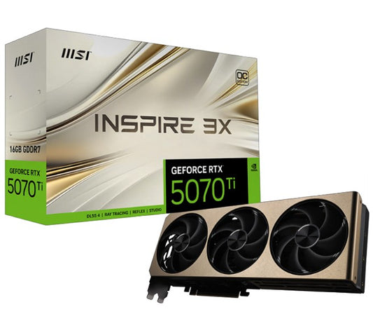 MSI nVidia GeForce RTXâ„¢ 5070 Ti 16G INSPIRE 3X OC PLUS, PCI ExpressÂ® Gen 5, Boost: 2482 MHz, CUDA 8960 Units, 16GB GDDR7, HDMIâ„¢ x 1