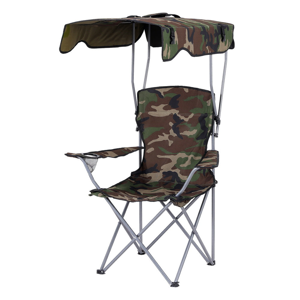 Weisshorn Camping Chair With Canopy Folding Outdoor Portable Seat Lightweight Beach Picnic Fishing Capacity 120KG Army Green