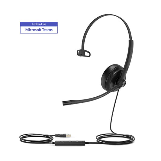 Yealink UH34-MONO-TEAMS, Wideband Headset, Over-the-Head, USB-A, Wired, Black, 2 Year Warranty