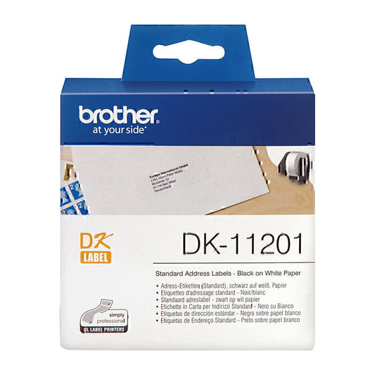 Brother DK11201 نص أسود على ملصق أبيض 29 مم × 90 مم - 400 ملصق لكل لفة