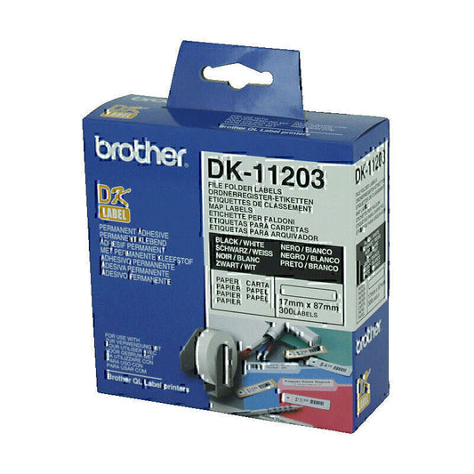 Brother DK11203 نص أسود على ملصق أبيض 17 مم × 87 مم - 300 ملصق لكل لفة